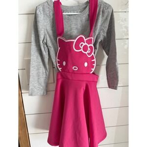 Hello Kitty Sanrio Kids Pink Pinafore Skirt and Grey Long Sleeve Shirt Set